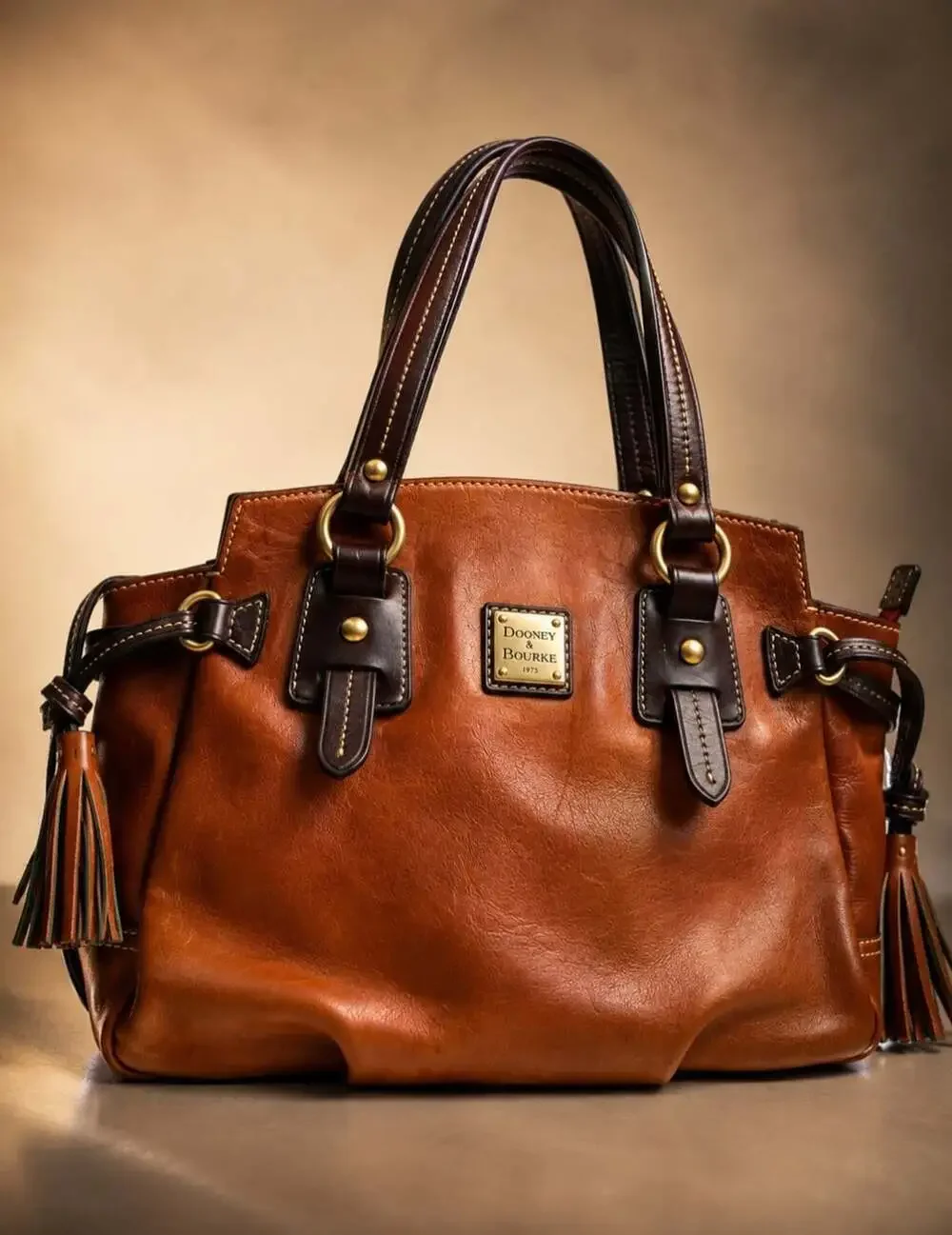 Dooney & Bourke Toledo Leather Winged Satchel Brown Tassel Shoulder Bag HTF